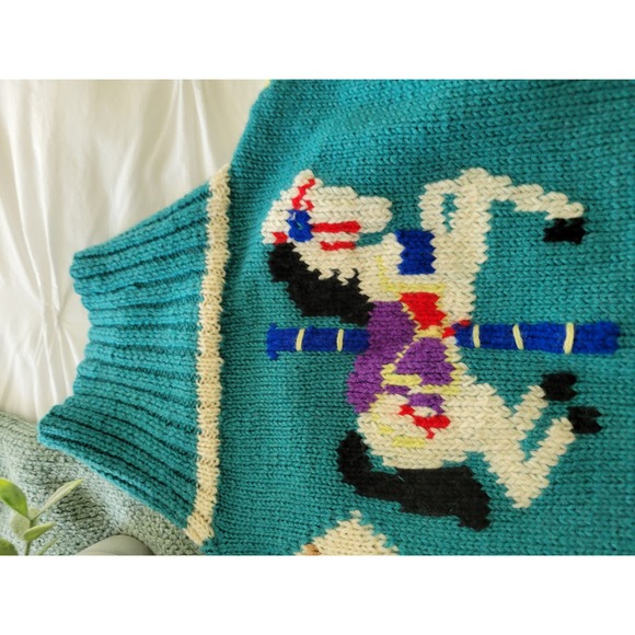 Vintage Rare Berek Wool Knit Horse Carousel Cardigan Sweater M - Picture 4 of 8
